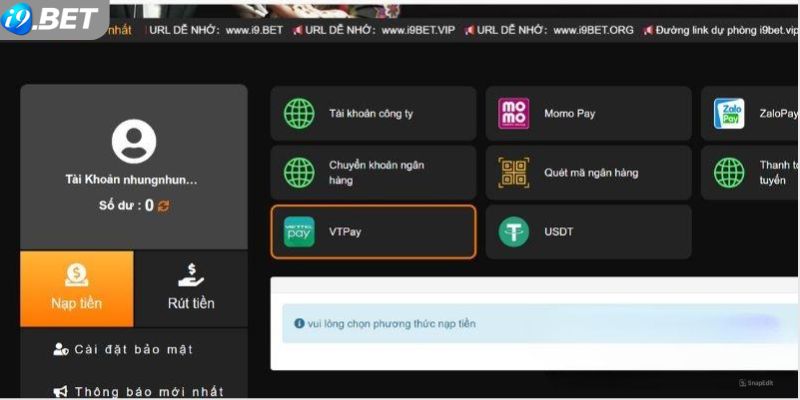 Một số phương thức rút tiền i9bet phổ biến nhất